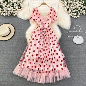 [SOLD] Summer Strawberry A-Line Ruffled Dress